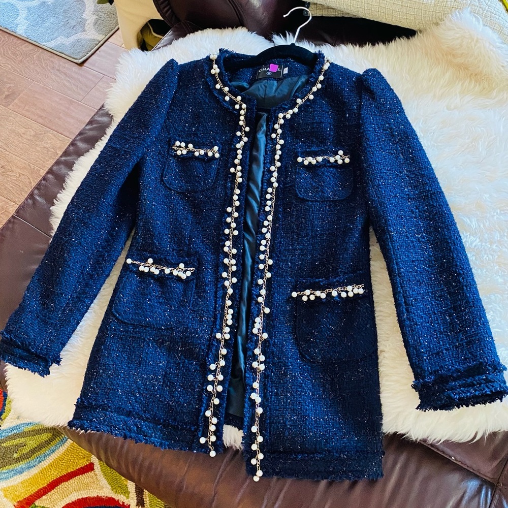 Chanel style inspired jacket with faux pearls
